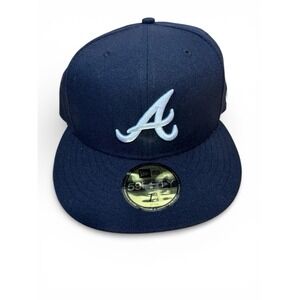 New Era 59Fifty Atlanta Braves Fitted Hat Cap 7 1/4 Navy MLB Baseball Authentic
